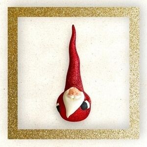 Santa Gnome Ceramic Statue Christmas Decor Figurine Holiday Collectible 12.5”